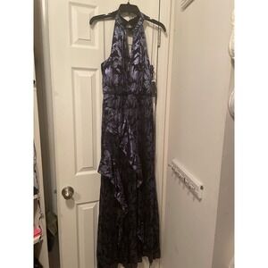 Adrianna Papell Women's Halter Crinkle Metallic Gown